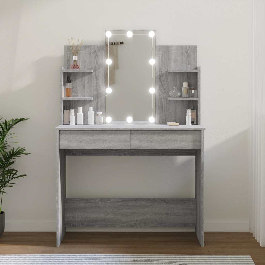 vidaXL Schminktisch mit LED Grau Sonoma 96x40x142 cm
