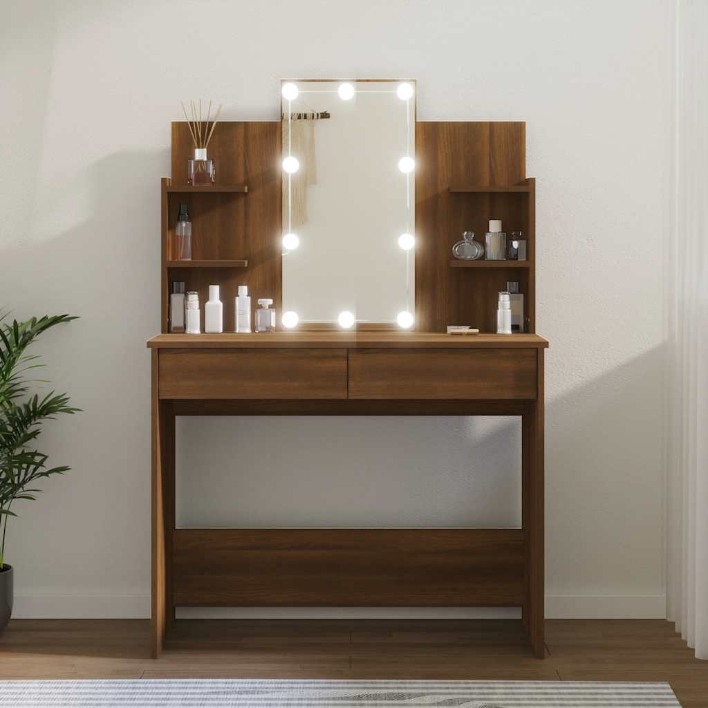 vidaXL Toaletka z LED, brzowy db, 96x40x142 cm