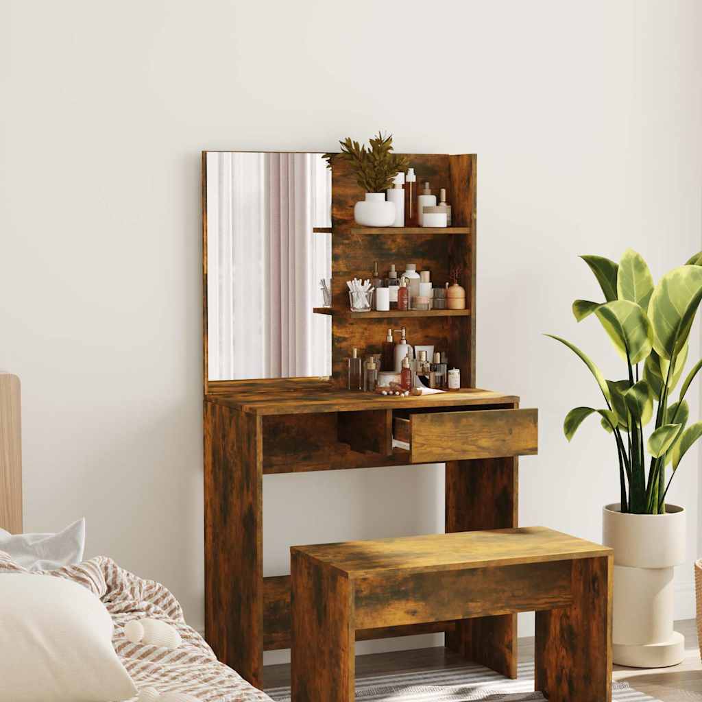 vidaXL Toaletka z lustrem, przydymiony d�b, 74,5x40x141 cm