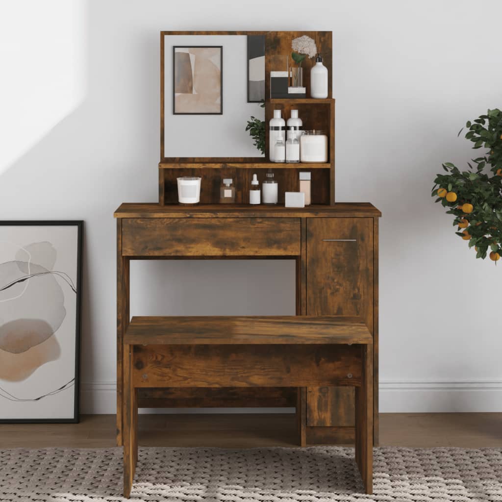 Dressing Table with Mirror Smoked Oak Makeup Vanity Desk Cosmetic vidaXL
