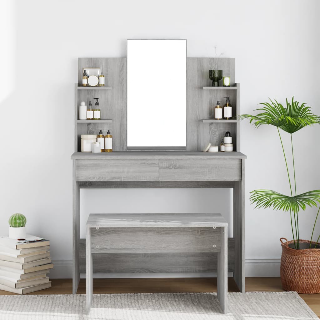 13: vidaXL makeupbord med spejl 96x40x142 cm grå sonoma-eg