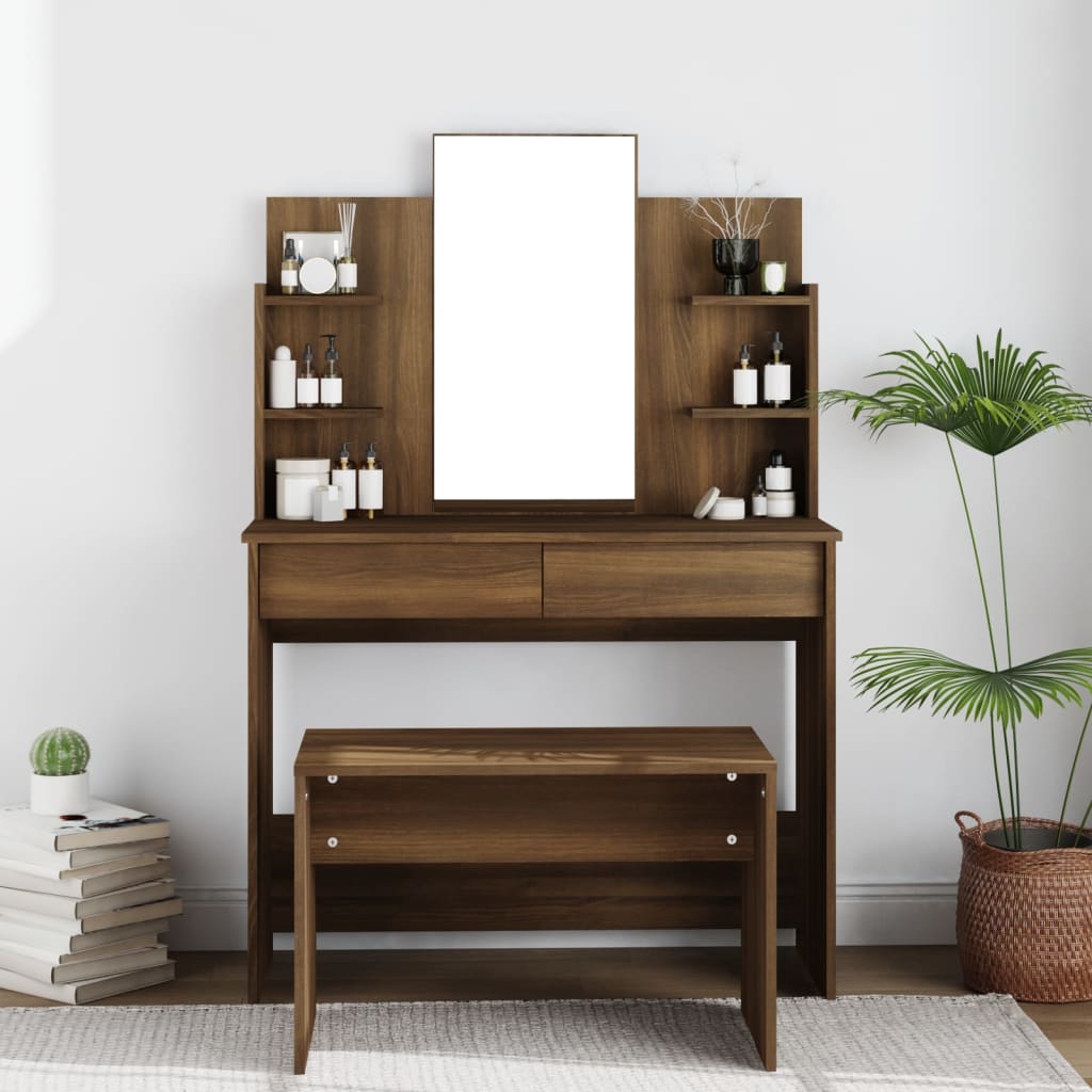 vidaXL makeupbord med spejl 96x40x142 cm brun egetræsfarve