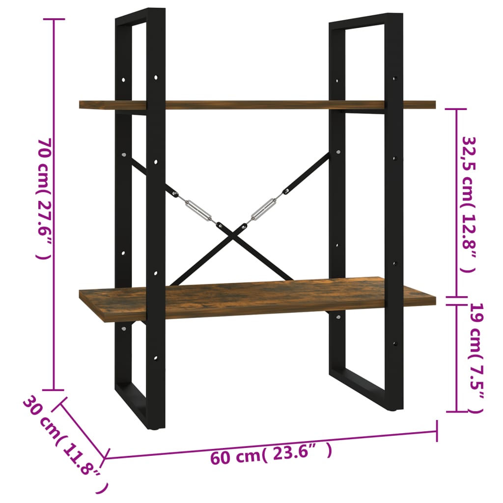 2patrová knihovna kouřový dub 60 x 30 x 70 cm kompozitní dřevo