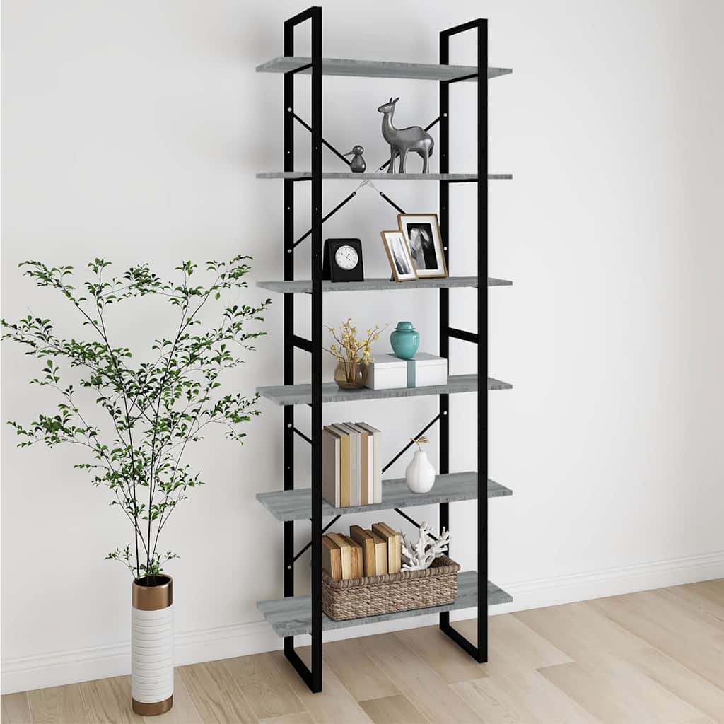 Bogreol 80X30X Grå Sonoma-Eg - 210 cm / Konstrueret træ