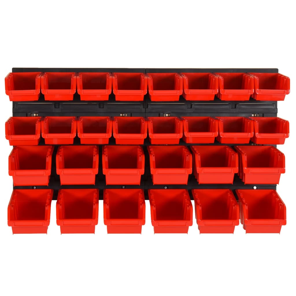 vidaXL Set estantes taller 30 uds polipropileno rojo y negro 77x39 cm