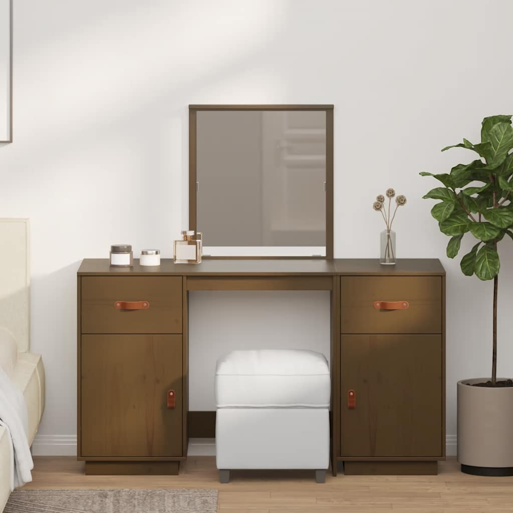 vidaXL Schminktisch-Set mit Spiegel Honigbraun Massivholz Kiefer