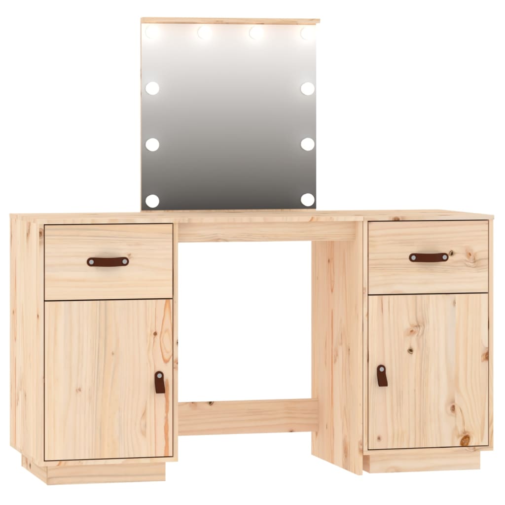 vidaXL Set toaletního stolku s LED masivní borovice