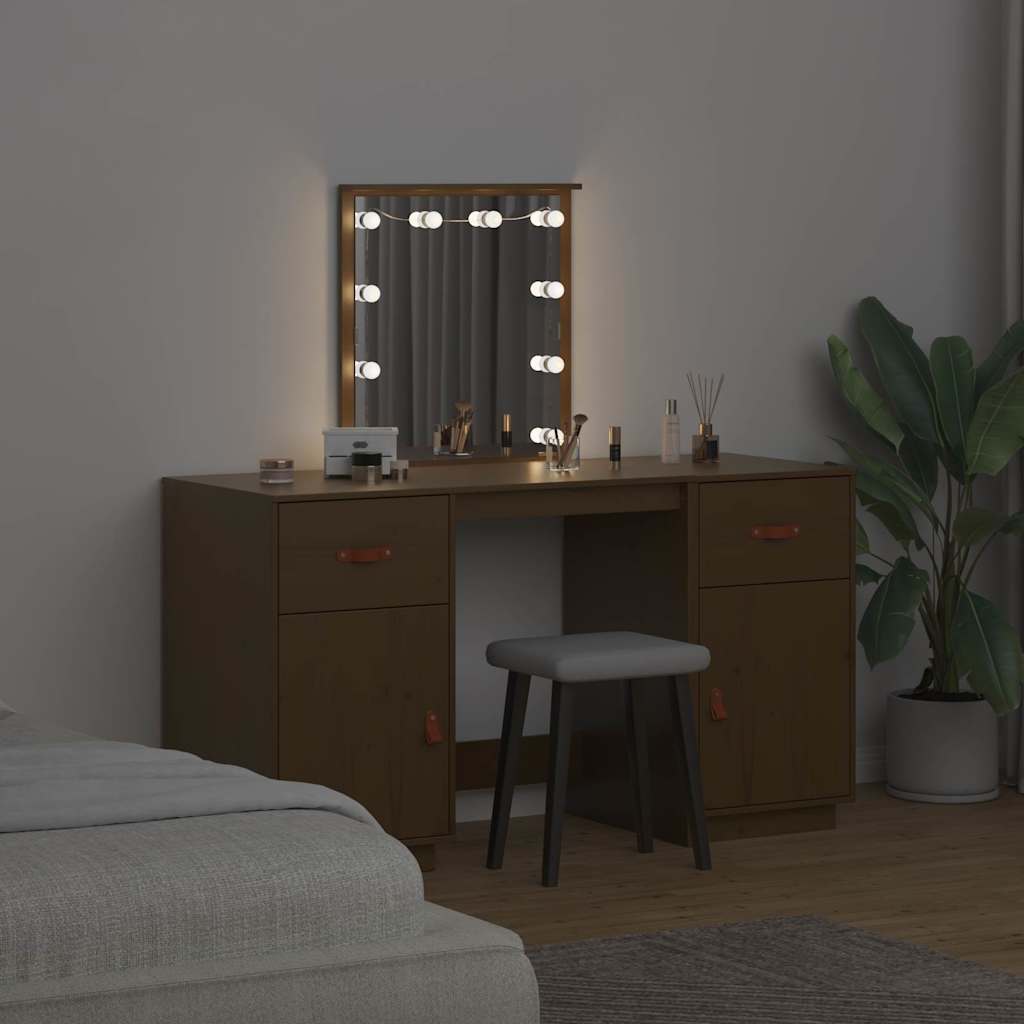 Thumbnail - vidaXL Schminktisch-Set mit LED Honigbraun Massivholz Kiefer