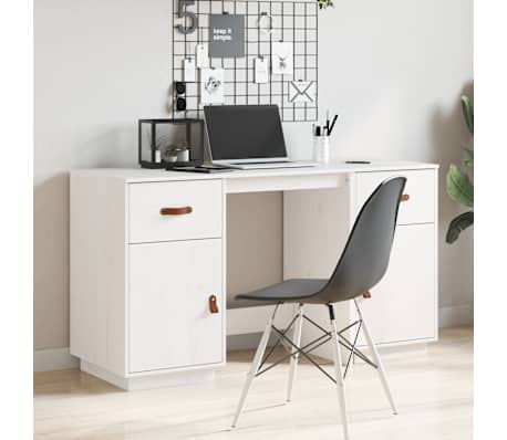 vidaXL Desk with Cabinets White 135x50x75 cm Solid Wood Pine