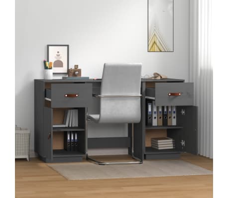 vidaXL Bureau avec armoires Gris 135x50x75 cm Bois massif de pin