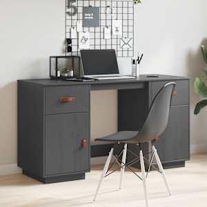 Skrivebord med skap gr&aring; 135x50x75 cm heltre furu