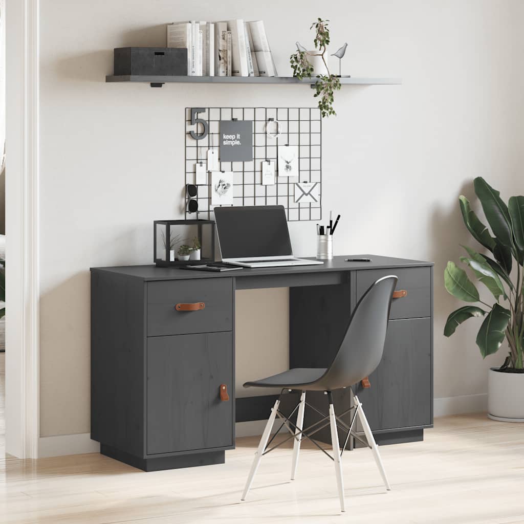 Bureau avec armoires Gris 135x50x75 cm Bois massif de pin