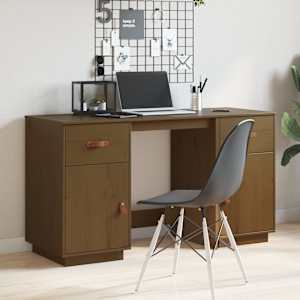 vidaXL kappidega kirjutuslaud, meepruun, 135 x 50 x 75 cm, männipuit