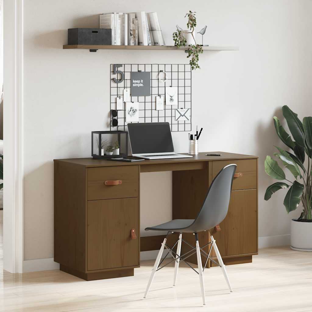 vidaXL Schreibtisch mit Schränken Honigbraun 135x50x75 cm Massivholz