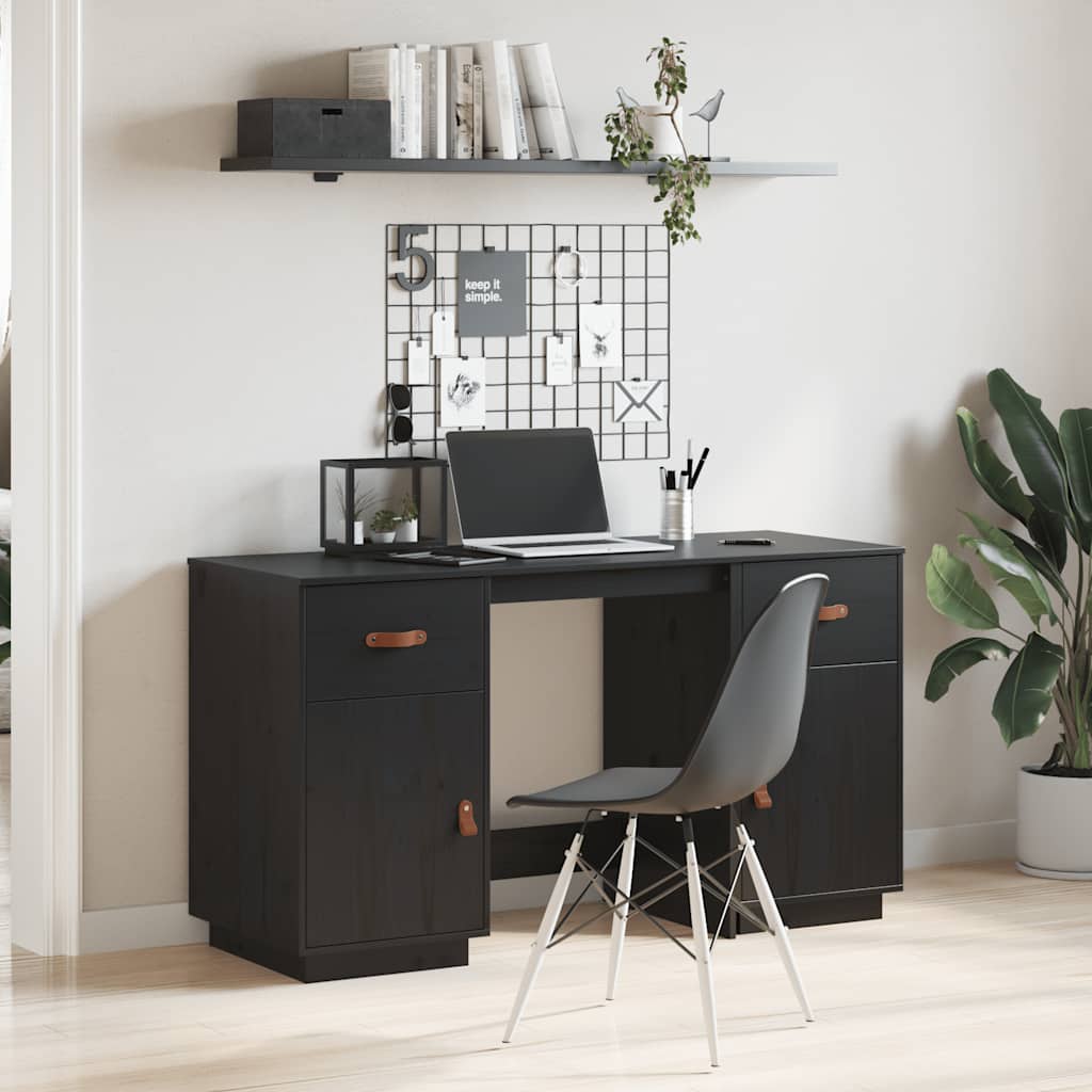 vidaXL Schreibtisch mit Schränken Schwarz 135x50x75 cm Massivholz