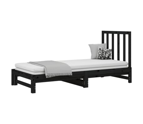 vidaXL Καναπές Κρεβάτι Συρόμενος Μαύρος 2x(90x200) εκ. από Μασίφ Πεύκο