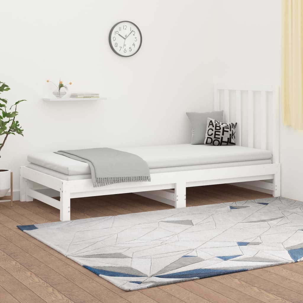Tagesbett Ausziehbar Weiß 2x(90×190) cm Massivholz Kiefer