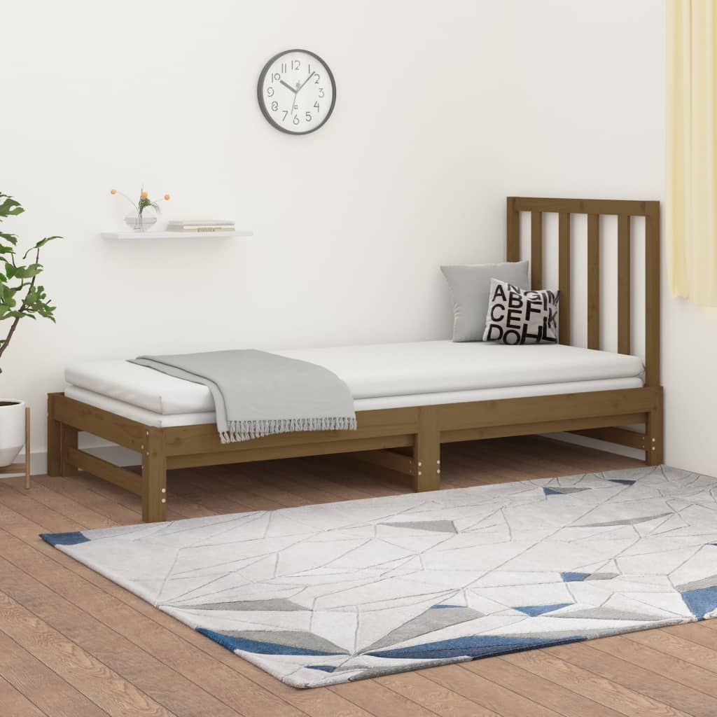 vidaXL Pat de zi extensibil maro miere 2x(90×190) cm lemn masiv de pin