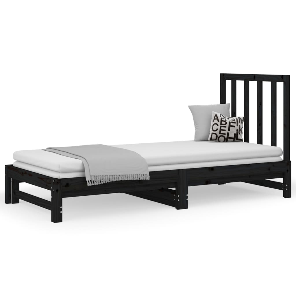 vidaXL Slaapbank uitschuifbaar massief grenenhout zwart 2x(90x190) cm