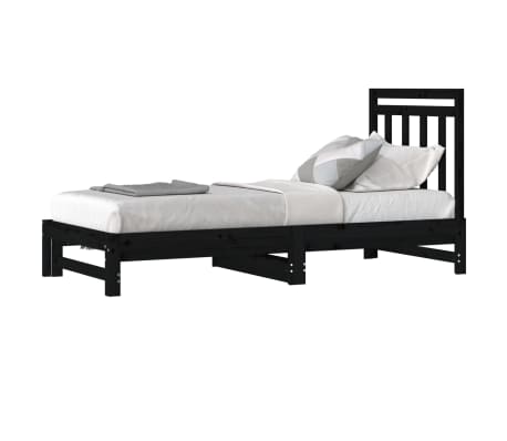 vidaXL fekete t&ouml;m&ouml;r fenyőfa kih&uacute;zhat&oacute; kanap&eacute;&aacute;gy 2 x (90 x 200) cm