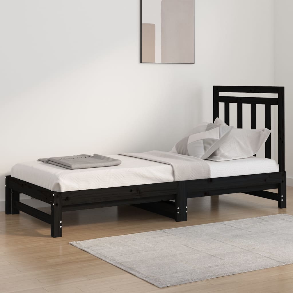 Výsuvná postel černá 2x (90 x 200) cm masivní borovice