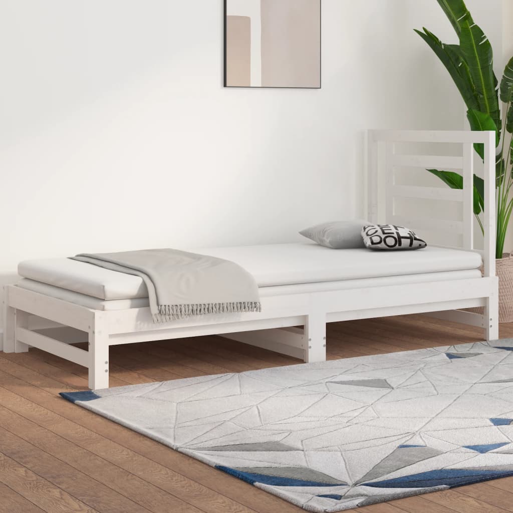 Tagesbett Ausziehbar Weiß 2x(90×200) cm Massivholz Kiefer