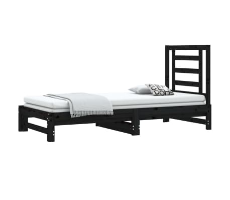 vidaXL Pat de zi extensibil, negru, 2x(90x200) cm, lemn masiv de pin