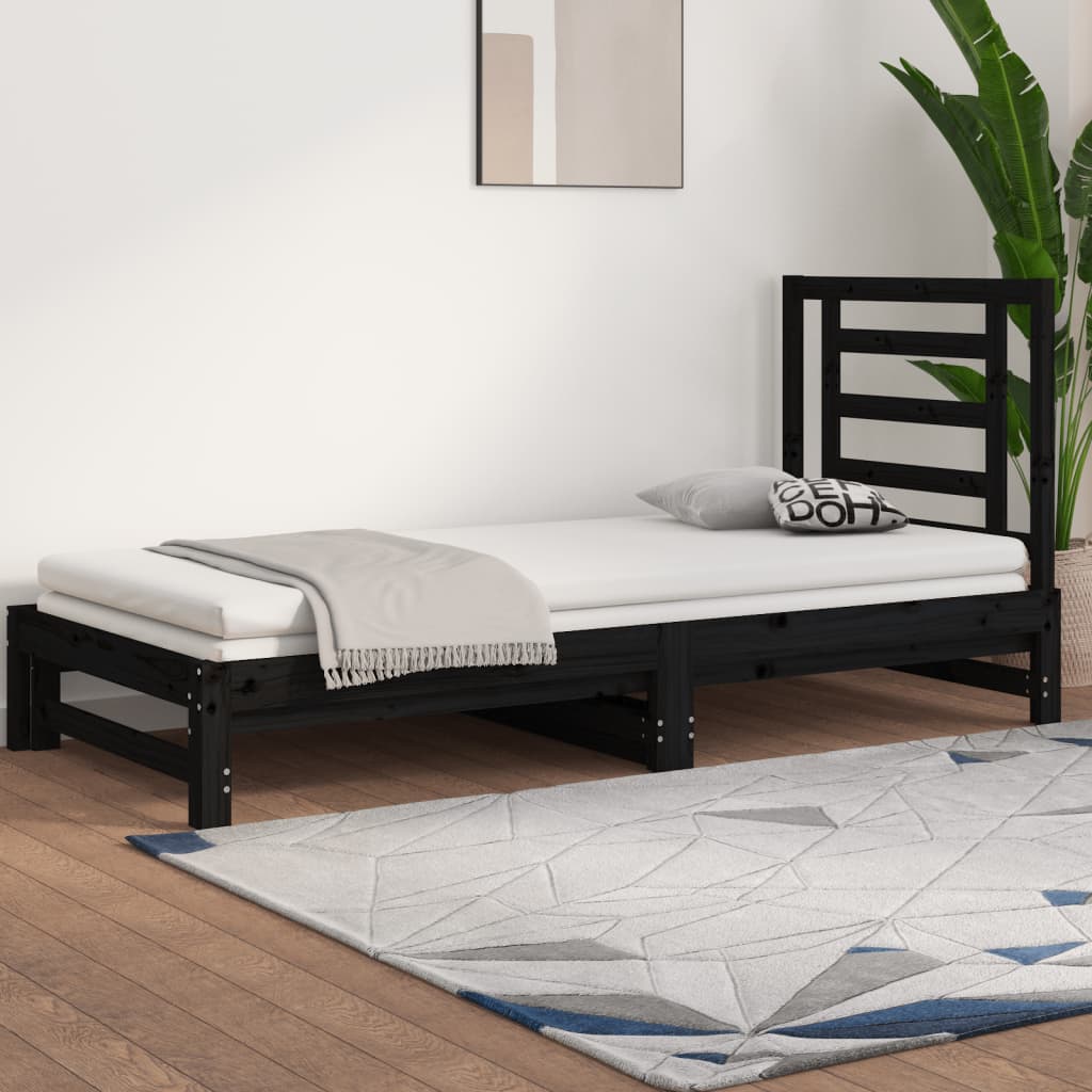 Výsuvná postel černá 2x (90 x 200) cm masivní borovice