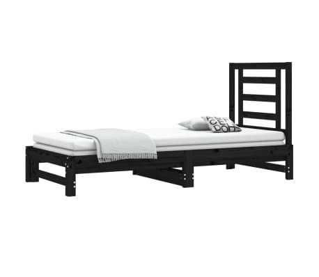 vidaXL Utdragbar dagb&auml;dd svart 2x(90x190) cm massiv furu
