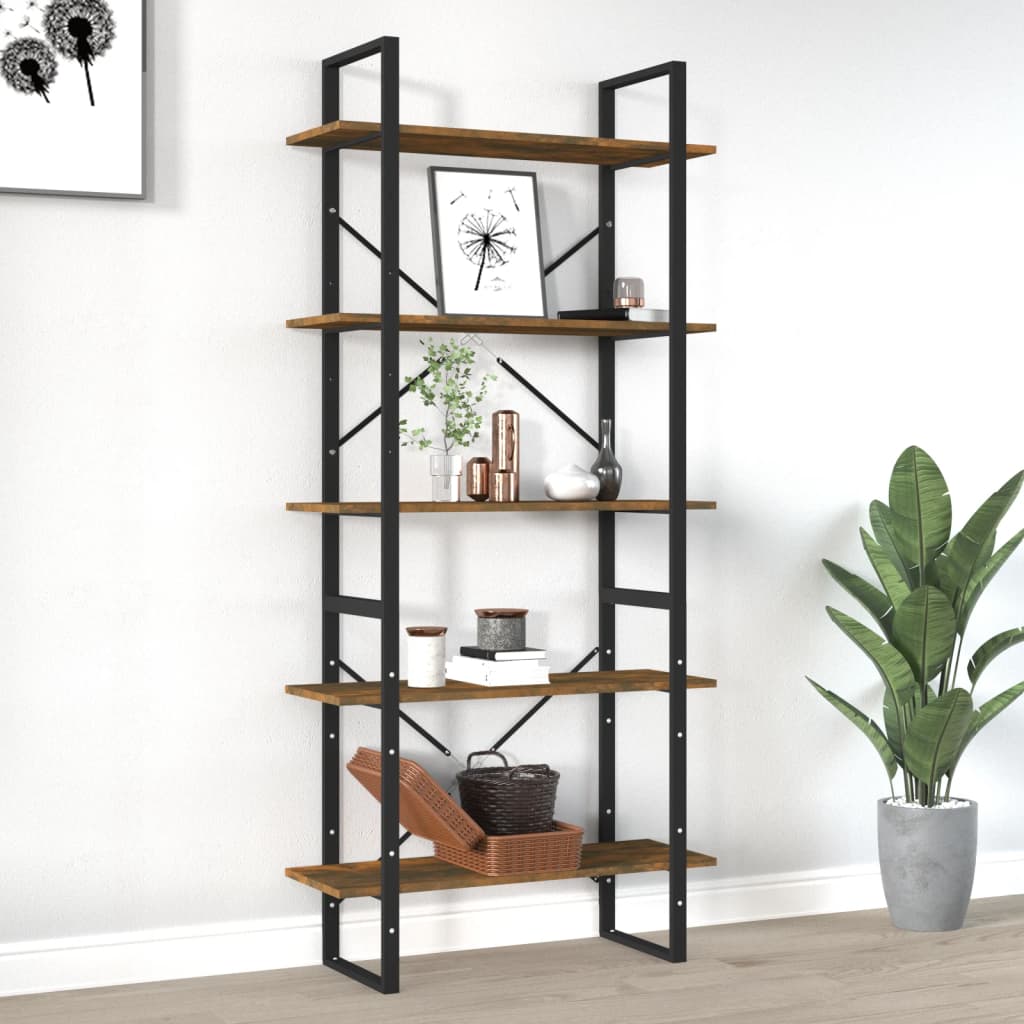 vida XL Bücherregal 5 Fächer Räuchereiche 80x 30x 175 cm Holzwerkstoff