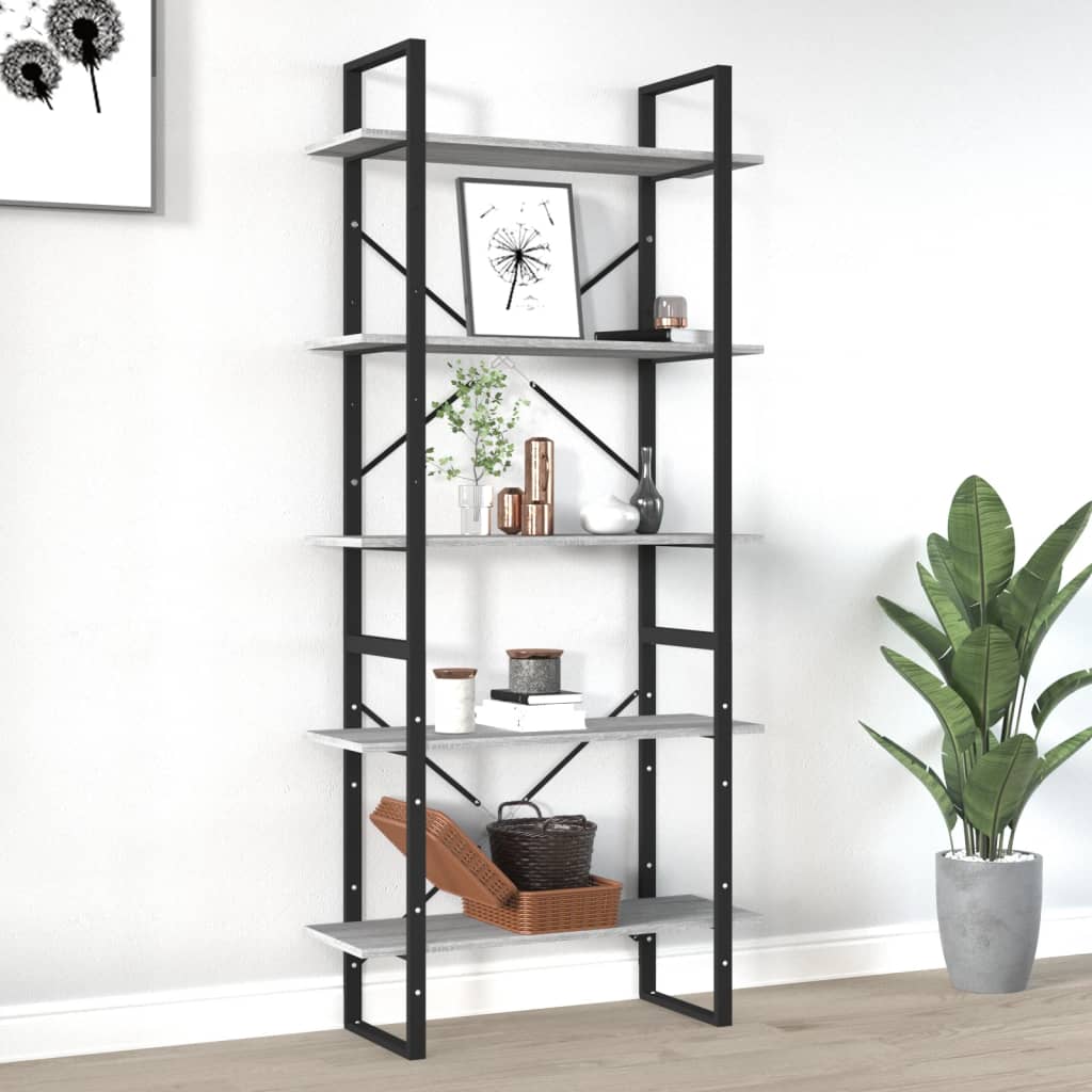 vidaXL Bücherregal 5 Fächer Grau Sonoma-Eiche 80x30x175 Holzwerkstoff