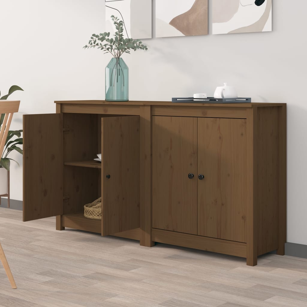 vidaXL Sideboards 2 Stk. Honigbraun 70x35x80 cm Massivholz Kiefer