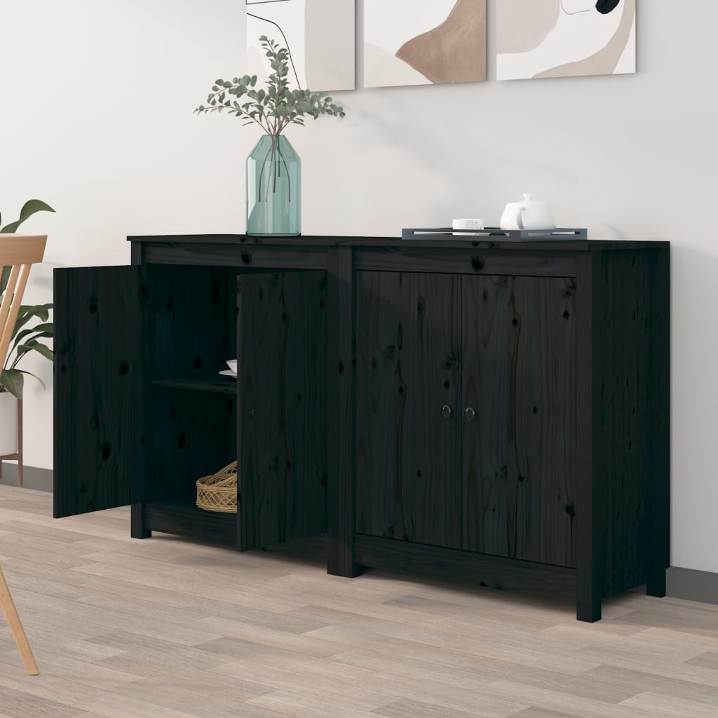 vidaXL Sideboards 2 Stk. Schwarz 70x35x80 cm Massivholz Kiefer