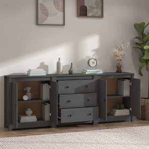 vidaXL &Scaron;oninė spintelė, pilka, 210x35x80cm, pu&scaron;ies medienos masyvas