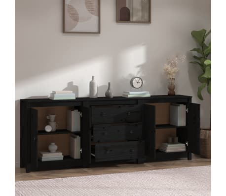vidaXL Komoda crna 210 x 35 x 80 cm od masivne borovine