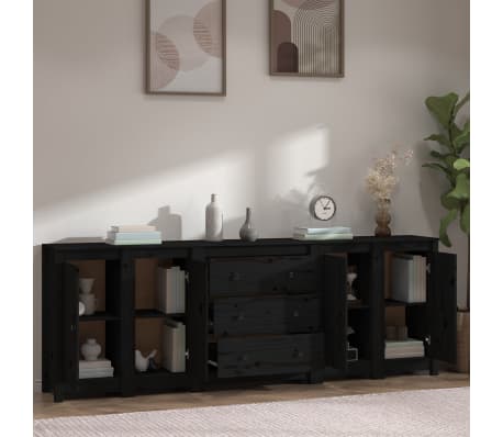 vidaXL Sideboard Black 230x35x80 cm Solid Wood Pine