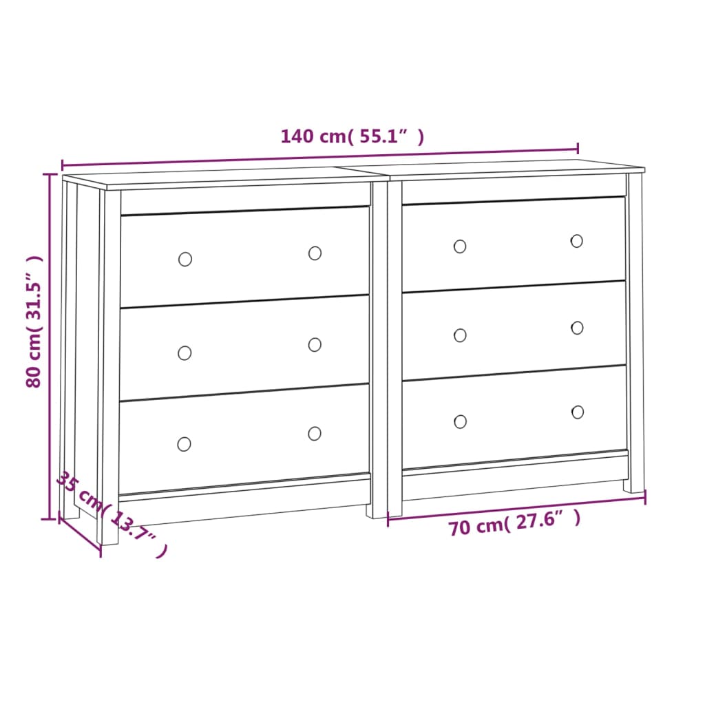Sideboard Grau 140x35x80 cm Massivholz Kiefer | Stepinfit