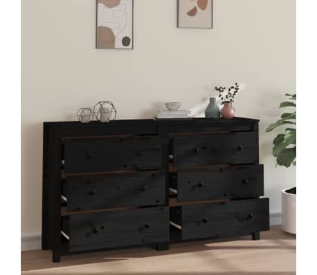 vidaXL &Scaron;oninė spintelė, juoda, 140x35x80cm, pu&scaron;ies medienos masyvas