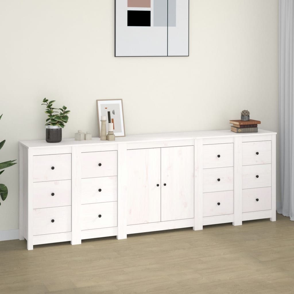 Credenza Madia Moderna Buffet da cucina Bianca 230x35x80 cm in Legno  Massello di Pino ITD21289