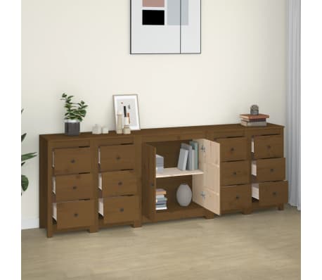 vidaXL &Scaron;oninė spintelė, medaus ruda, 230x35x80cm, pu&scaron;ies masyvas