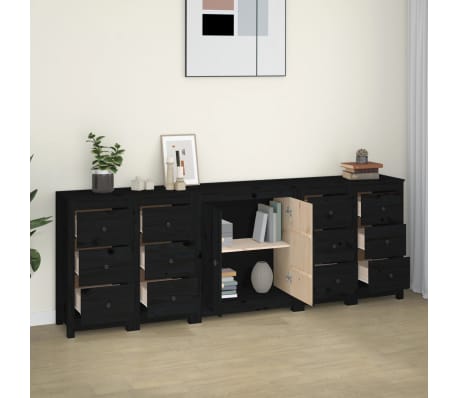 vidaXL Buffet Noir 230x35x80 cm Bois massif de pin