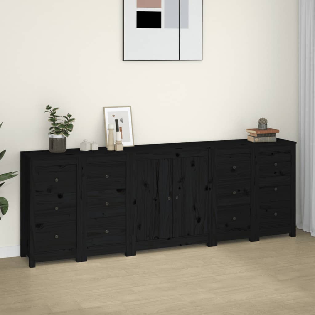vidaXL Servantă, negru, 230x35x80 cm, lemn masiv de pin