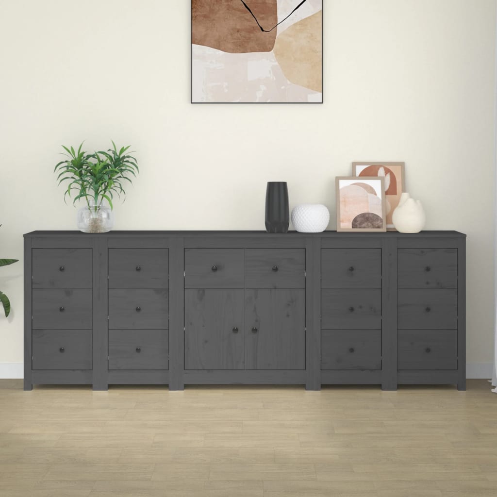 vidaXL Credenza Grigia 230x35x80 cm in Legno Massello di Pino