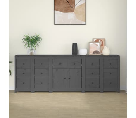 vidaXL Credenza Grigia 230x35x80 cm in Legno Massello di Pino