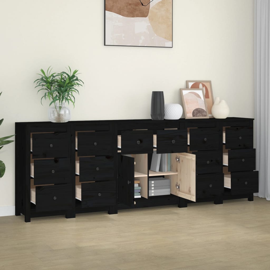 vidaXL Sideboard Black 230x35x80 cm Solid Wood Pine