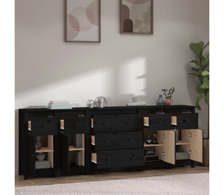 vidaXL Buffet Noir 230x35x80 cm Bois massif de pin