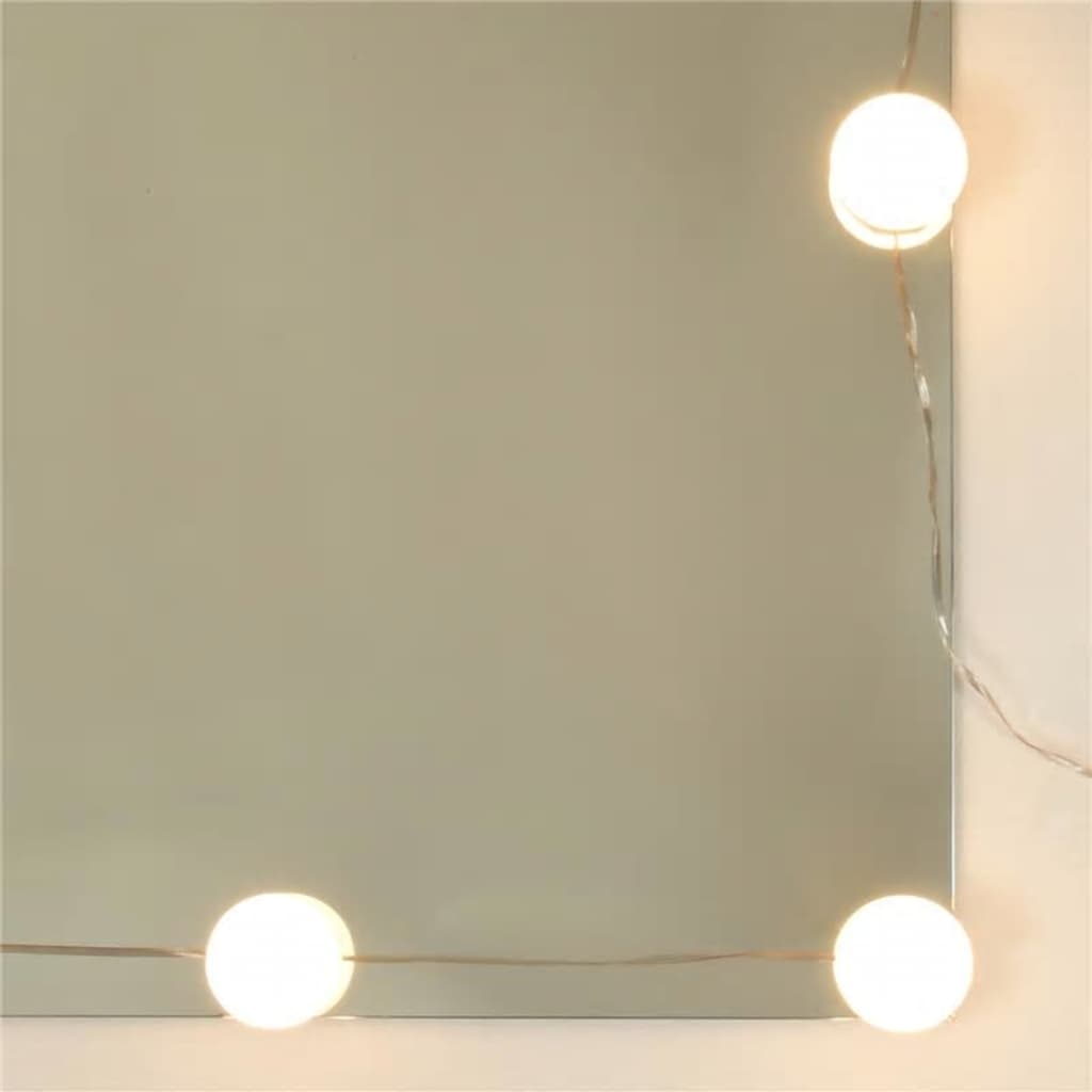 Fehér szerelt fa fésülködőasztal-szett LED-ekkel 
