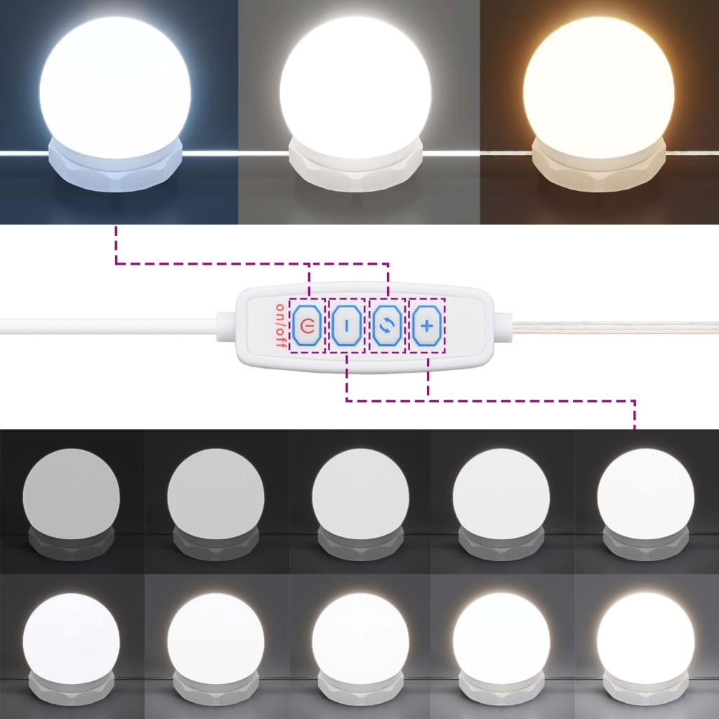 Toaletní stolek sada s LED bílý kompozitní dřevo - obrázek 16