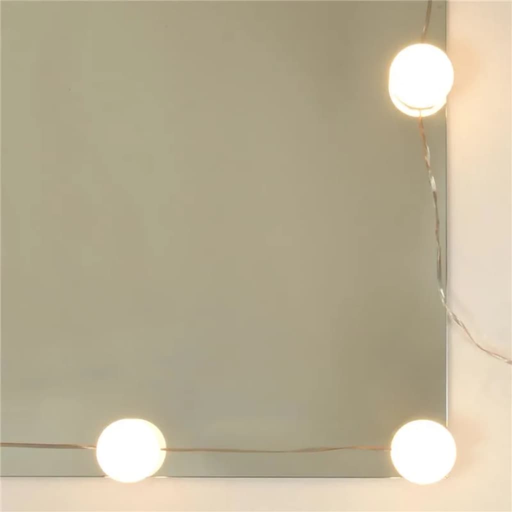 Magasfényű fehér szerelt fa fésülködőasztal-szett LED-ekkel 
