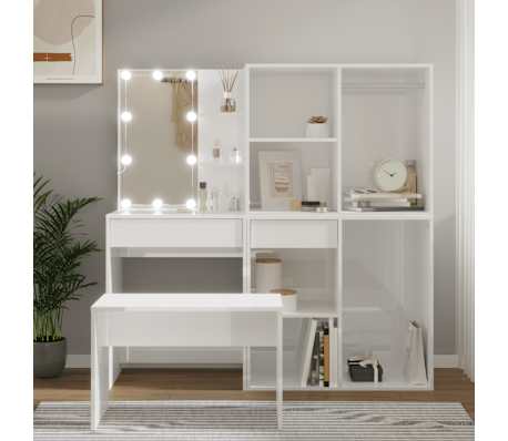 vidaXL Kaptafelset met LED's bewerkt hout hoogglans wit